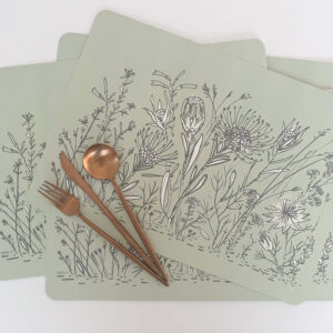 Reusable rectangle placemats: graphic fynbos/green