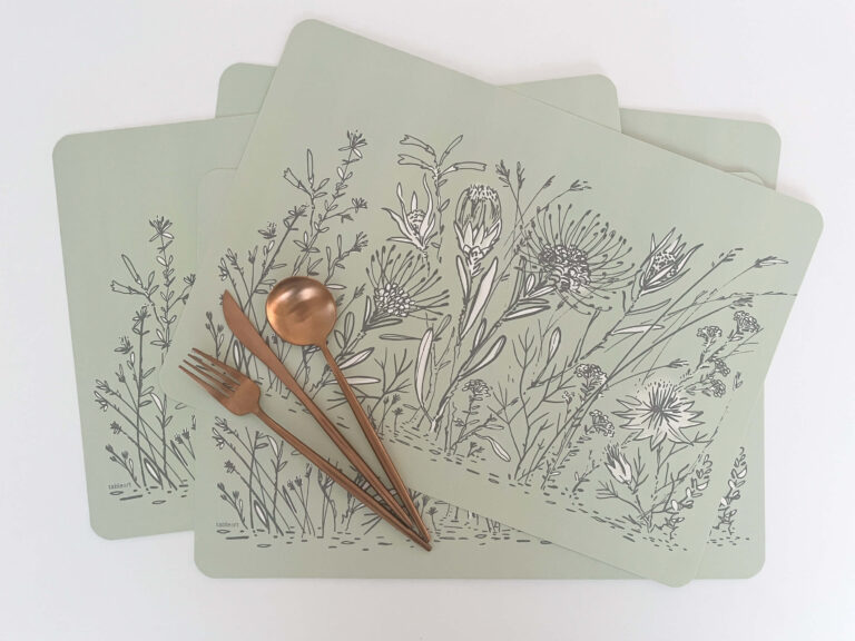Reusable rectangle placemats: graphic fynbos/green